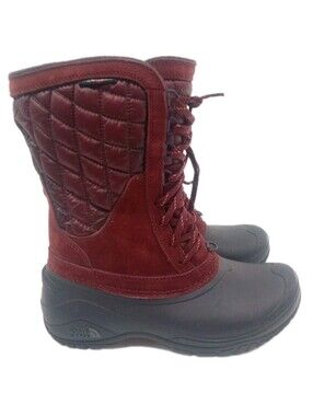 North Face Therboball Snow Boots Women's Size 8 Maroon Quilted Mid Calf Outdoor